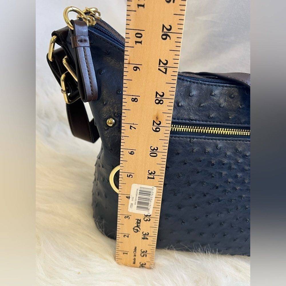 Giani Bernini Blue Ostrich-Embossed Shoulder Bag with unbranded chain crossbody - Picture 13 of 16